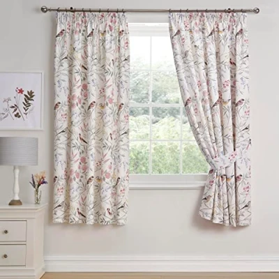 Afbeelding van Dreams &amp; Drapes roze bloemen en vogels gordijnen potloodplooi 168 x 183 cm (b l) lente tuin bloem geplooide in baby Vintage botanische