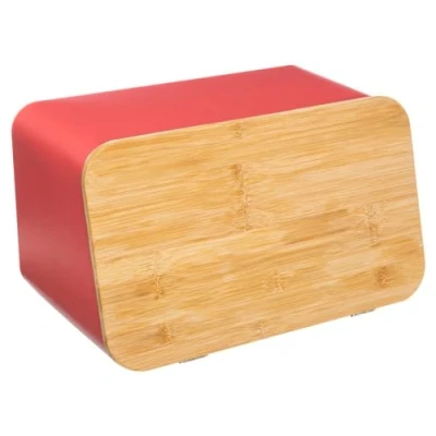 Afbeelding van Broodtrommel met snijplank deksel Brick roze Metaal/bamboe 37 x 22 23 cm Broodtrommels