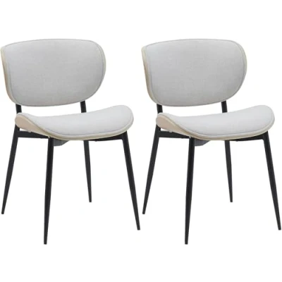 Afbeelding van CLP Enid Set van 2 Eetkamerstoelen bezoekersstoel met rugleuning en bekleding metalen frame hout Stof/natura/creme