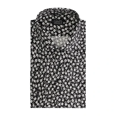 Afbeelding van Gents Print bloemetje zwart wit Maat XL