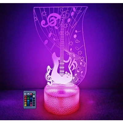 Afbeelding van Creatieve 3D Gitaar Nachtlampje USB Aangedreven Afstandsbediening Raak Schakelaar Decor Tafellamp 7/16 Kleur Veranderende LED Verjaardagscadeau Kinderen Cadeau Kerst Decoratie