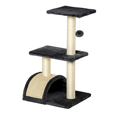 Afbeelding van PawHut Krabpaal kattenboom met krabplank zacht kussen pluche sisal grijs D30 351