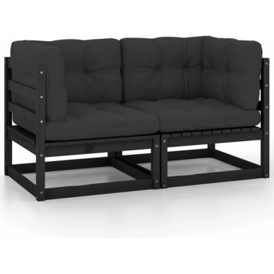 Afbeelding van 2 Delige Loungeset Met Kussens Massief Grenenhout Grijs 1 / Zwart Tweezitsbank