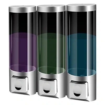 Afbeelding van ILIKEPOW Zeepdispenser, wandbevestiging zonder boren, 3 x 250 ml, kunststof shampoo, douchegel, conditioner, dispenser voor keuken, douche, badkamer, hotel (zilver)