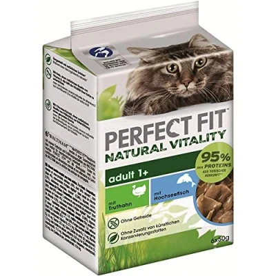 Afbeelding van 36x50g Natural Vitality Adult 1+ Diepzeevis met Kalkoen Perfect Fit Kattenvoer