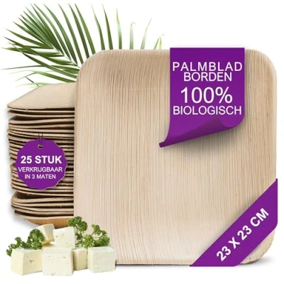Afbeelding van Waipur Bio Palmblad Borden 25x Vierkant Bord 23x23cm Composteerbaar Eersteklas Wegwerp Servies Milieuvriendelijke