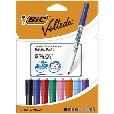 Afbeelding van Viltstift Bic Velleda 1748 whiteboard rond medium assorti blister à 8 stuks