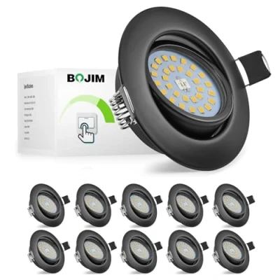 Afbeelding van Bojim LED Inbouwspots Dimbaar Zwart, 10x Spot 230V 5.5W 4000K Neutraal Wit, 3 Staps Inbouwspot 68mm, Inbouwverlichting Plafond Draaibaar 60, Plafondspots Dun 30mm voor Woonkamer en Slaapkamer