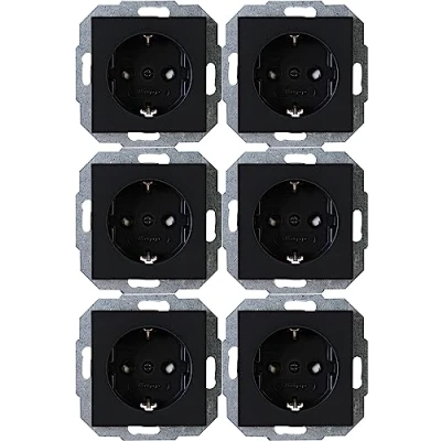 Afbeelding van Kopp Athenis 943050058 Profipack, inhoud 6 x geaard stopcontact, 1 voudig met aanraakbeveiliging, 16 A, 250 V , IP20, zwart, mat oppervlak