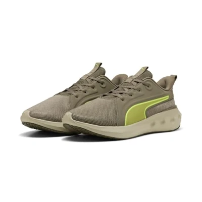 Afbeelding van Puma Softride Carson Hardloopschoenen voor op de weg, Dames, Maat: 45, Velvet moss loden green yellow alert Textiel/ synthetisch