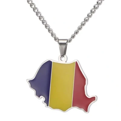 Afbeelding van Ketting Roemenie Kaart Zilverkleurig Vlag