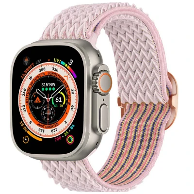 Afbeelding van Apple Watch bandje Nylon Roze Geschikt voor Series 1/2/3/4/5/6/7/8/9/10/SE/Ultra/Ultra 2 (44/45/46/49 mm)