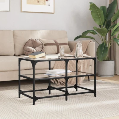 Afbeelding van Salontafel met transparant glazen blad 78,5x40x45 cm staal