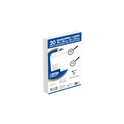 Afbeelding van Clairefontaine 7699C Een combinatie van 20 witte zelfklevende enveloppen 90x140mm en 90g/m² + Bristol kaarten 82x128mm 220g/m².
