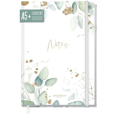 Afbeelding van paper&amp;you® notitieboek, A5+, gelinieerd, met elastiek, bladgoud, 156 pagina&#039;s, 78 vellen, als bullet journal, dagboek, duurzaam en klimaatvriendelijk