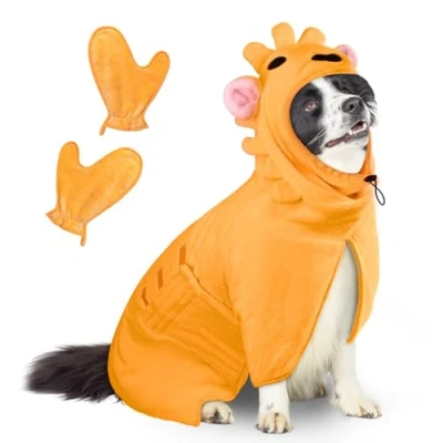 Afbeelding van Bibykivn Badjas voor honden, hondenbadjas van microvezel, verstelbare halsband met klittenbandsluiting, sneldrogende badhanddoek grote, middelgrote kleine honden/kat (oranjekleur leeuw, M)