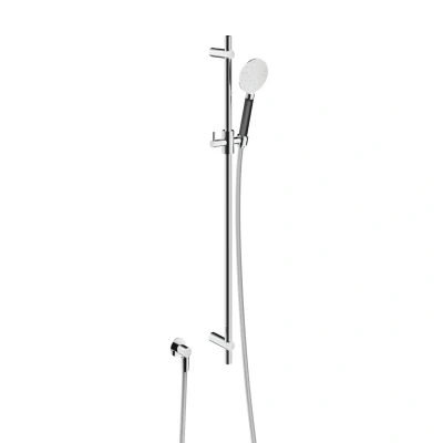 Afbeelding van HotBath Cobber glijstang 90cm met wandaansluitbocht 150cm doucheslang en ronde handdouche messing Geborsteld PVD