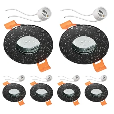 Afbeelding van ledscom.de 6 stuks Badkamer plafond inbouwframe ERID, vochtbestendig, badkamer, IP44, rond, zwart mat (GU10/MR16/GU5.3/50mm) incl. GU10 fitting
