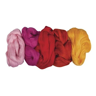 Afbeelding van Rayher 53877000 pure scheerwol, kam, viltwol, 5 kleuren à 25 g, zomermix, 100% scheerwol om te vilten, totaal 125 wol