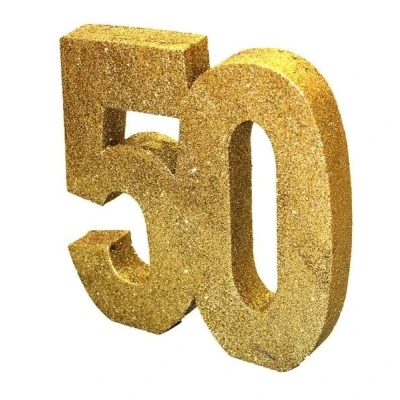 Afbeelding van Nummer 50 Glitter Tafeldecoratie Goud Tafelmiddelpunt Tafeldecoraties Middenstuk 50e Verjaardag Decoraties Gouden Bruiloft Pack van 1 20cm H104