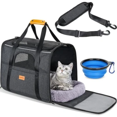 Afbeelding van Morpilot Kattentransportbox voor grote katten en puppy&#039;s tot 7 kg, kattenbox, hondentas met veilige ritssluitingen, opvouwbare schaal, transportbox honden de gang naar