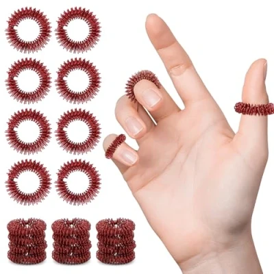 Afbeelding van 20 stuks acupressuurringen, stekelige sensorische vingermassagering, geruisloze ontspannende massageringen voor vingertoppen van volwassenen en jongeren (rood)