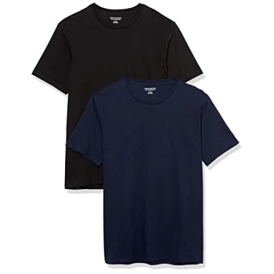 Afbeelding van Amazon Essentials Heren Slim Fit T shirt met korte mouwen en V hals, 2 stuks, zwart/marineblauw, X Large