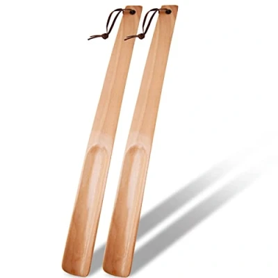 Afbeelding van OneBarlercorn schoenlepel, 2 stuks, lange schoenlepels van hout, design lang, stabiel, 38 cm, lichtbruin, 15inch(38cm)