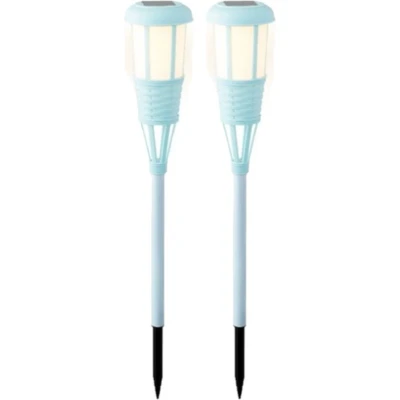 Afbeelding van 2x stuks solar tuinfakkel/tuinlamp lichtblauw op zonne energie 61 cm Fakkels