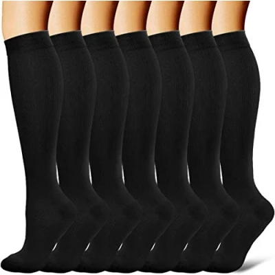 Afbeelding van Compressiekousen (7 paar) voor dames en heren: medicijnen, borstvoeding, hardlopen fitness (L XL, Schwarz)
