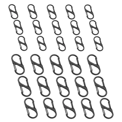 Afbeelding van SNOWZAN 30 stuks mini roestvrijstalen karabijnhaken S sleutelhangers 8 vorm vormige gesp dubbele karabijnhaak voor outdoor activiteiten camping vissen