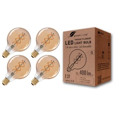 Afbeelding van 4x greenandco® Vintage gloeilamp amber E27 G95 5W 400lm 2000K extra warm wit 360 230V flikkervrij, niet dimbaar