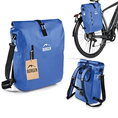 Afbeelding van Borgen fietstas voor bagagedrager 3 in 1 fietsrugzak I bagagedragertas schoudertas combi 100% waterdicht en reflecterend met afneembare laptoptas (blauw, 18 L)