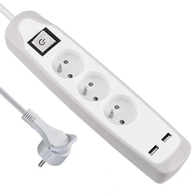 Afbeelding van Electraline Gummy 35601 stekkerdoos met 3 stopcontacten en 2 USB poorten, siliconen afdekking, schokbestendig, kabel m, platte stekker