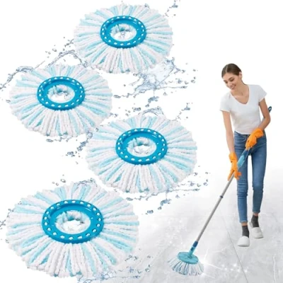 Afbeelding van 4 stuks reservekoppen, compatibel met Leifheit Clean Twist Disc Mop, 2 vezelsysteem, vloerwisser, reservehoes, dweil, zeer absorberend, sterke ontsmetting voor alle vloertypes