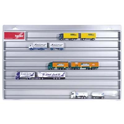 Afbeelding van Herpa 029728 Presentatie van een aanhangertrein, vrachtwagen, modelauto en vliegtuig met liefde voor detail, zilver