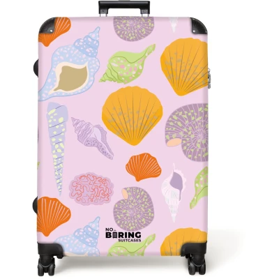 Afbeelding van NoBoringSuitcases.com® Koffer groot Reiskoffer lichtgewicht Roze met kleurrijke schelpen Rolkoffer 4 wielen Grote trolley XL 98 liter bagage