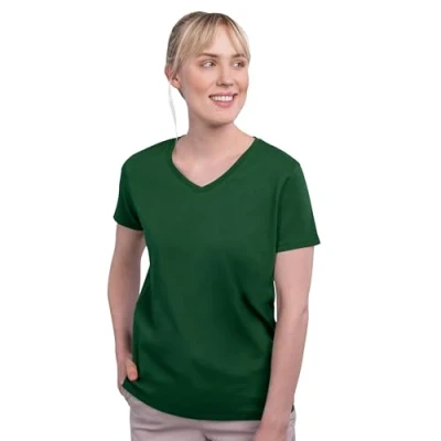 Afbeelding van HRM Luxe T shirt voor dames, met V hals van 100% biologisch katoen, basic wasbaar tot 60 C, hoogwaardige en duurzame damestops, Bottle green, 4XL