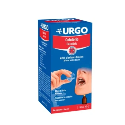 Afbeelding van Urgo Vloeibaar mondwater behandeling van aften kanker, wonden en kleine in de mond fles 150 ml met doseerdop