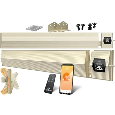 Afbeelding van KESSER® Donkere warmtestraler, met afstandsbediening en wifi app, 2400 W, terrasverwarming, infrarood wandverwarming, zwarte straler, kwartsstraler,