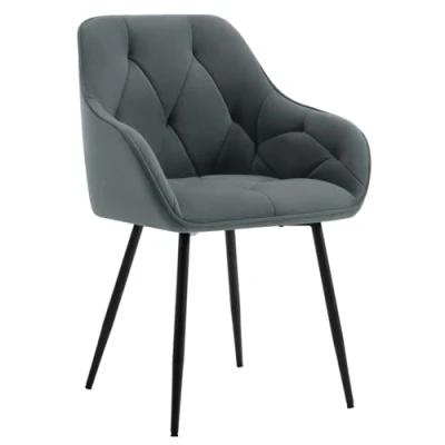 Afbeelding van WOLTU EZS02dgr 1 Eetkamerstoel, keukenstoel, ergonomische stoel, armleunstoel, gestoffeerde zitting van fluweel, metalen poten, donkergrijs