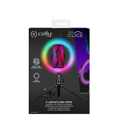 Afbeelding van Selfie ringlamp met driepoot en afstandsbediening Celly CLICKRINGRGBBK