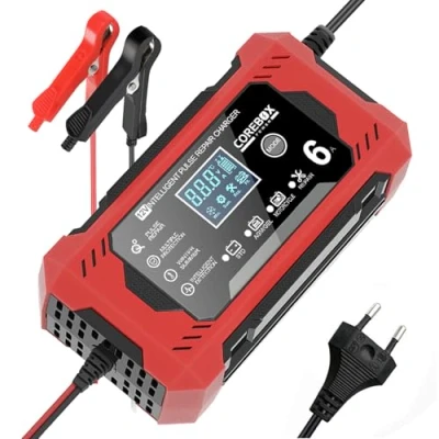 Afbeelding van Gaethra 6 A autoacculader, 12 V autolader met temperatuurcompensatie, smart acculader auto lcd touchscreen voor auto, vrachtwagen, motorfiets, boot, marine batterijen