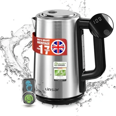 Afbeelding van Linsar Waterkoker RVS look 1,7 liter met temperatuurregeling, warmhoudfunctie, 5 temperatuurinstellingen, kalkfilter, automatische uitschakeling en digitale weergave 2200 Watt
