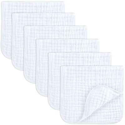 Afbeelding van Comfy Cubs mousseline doeken voor baby, baby benodigdheden, spuugdoeken, vierkanten, 100% katoen, handwashandjes 6 lagen extra absorberend en zacht (wit, verpakking van 50 x 25 cm)