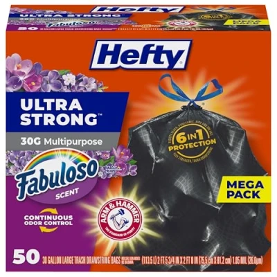 Afbeelding van Hefty Ultra Sterke Multifunctionele Grote Vuilniszakken, Zwart, Fabuloso Geur, 30 Gallon, 50 Count