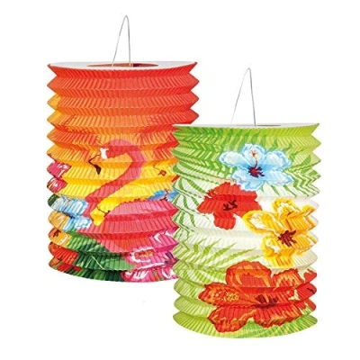 Afbeelding van Lampion set Hawai roze flamingo 2 stuks