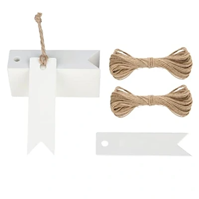 Afbeelding van 100 stuks kraftpapier etiketten labels 7 cm * 2 cadeauhanger met jute koord 30 meter (wit)