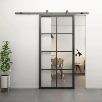 Afbeelding van Stalen schuifdeur 8 vaks met helder glas Incl. schuifdeursysteem