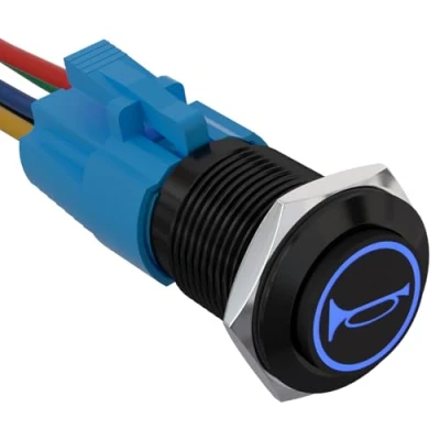 Afbeelding van APIELE 19MM Momentan claxon knop drukschakelaar 12V, met LED waterdichte Momentary drukknop schakelaar voorbedrade stekker, auto RV vrachtwagen boot aan/uit (blauw)